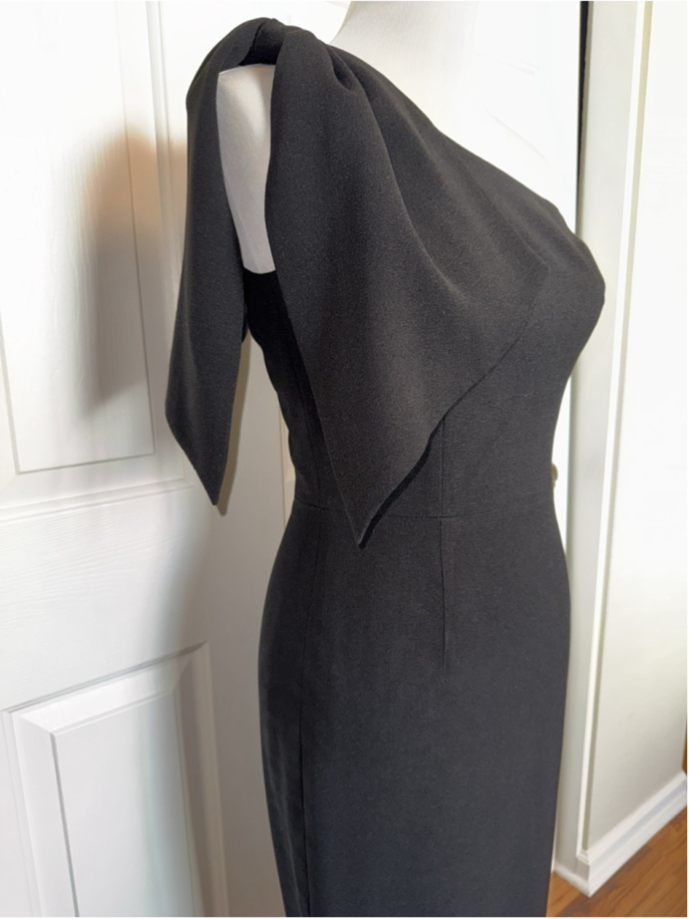 Dress The Population One Shoulder Midi Dress Size S LBD Minimalist Chic Cocktail - Picture 5 of 11